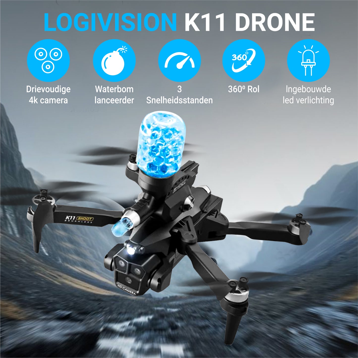 Logivision K11 SHOOTER Drone met Drievoudige 4K Camera