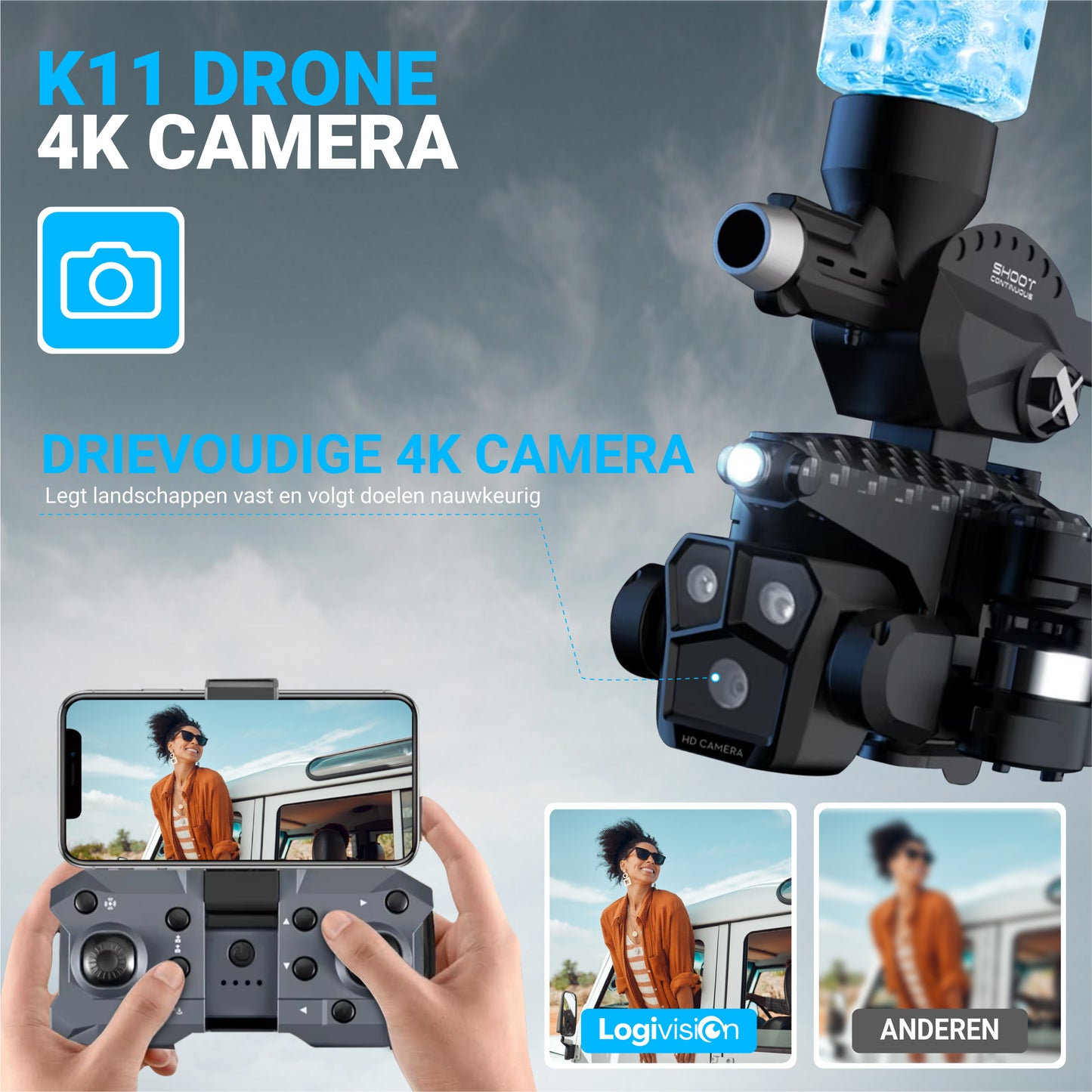 Logivision K11 SHOOTER Drone met Drievoudige 4K Camera